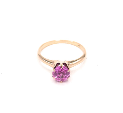 Mid Century Created Pink Sapphire Solitaire Ring