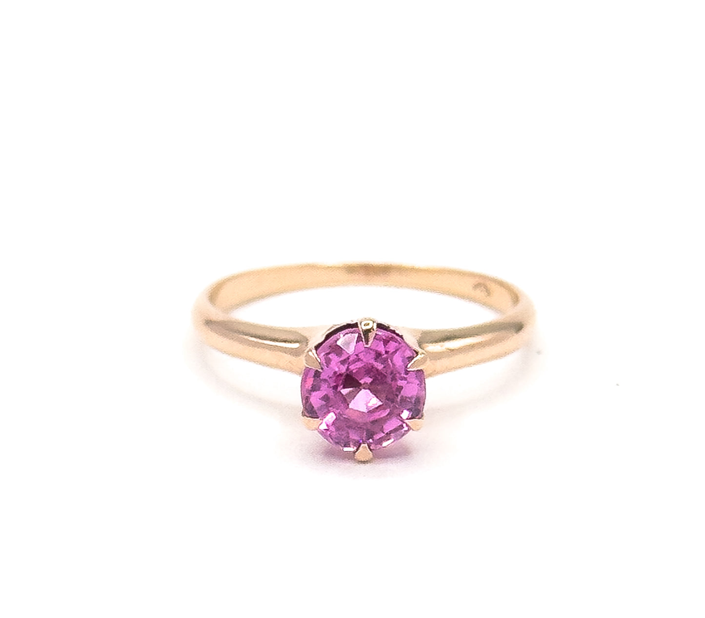 Mid Century Created Pink Sapphire Solitaire Ring