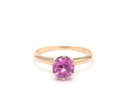 Mid Century Created Pink Sapphire Solitaire Ring