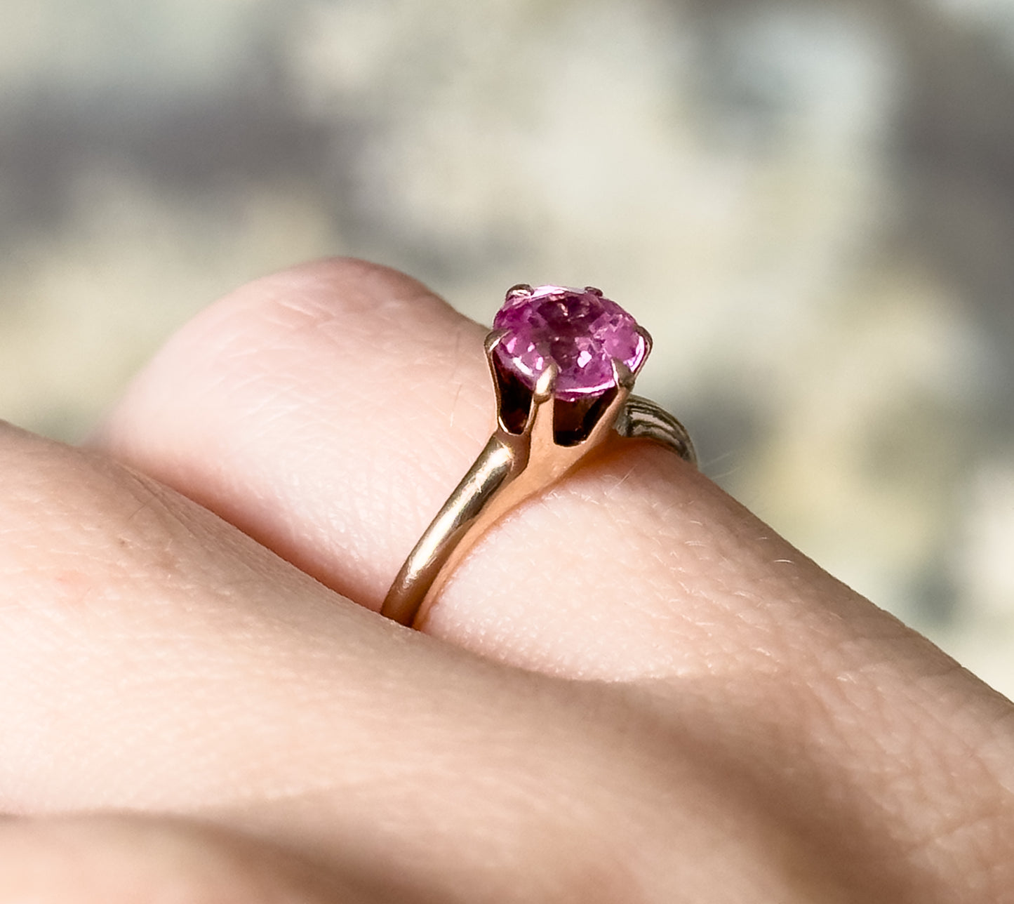 Mid Century Created Pink Sapphire Solitaire Ring