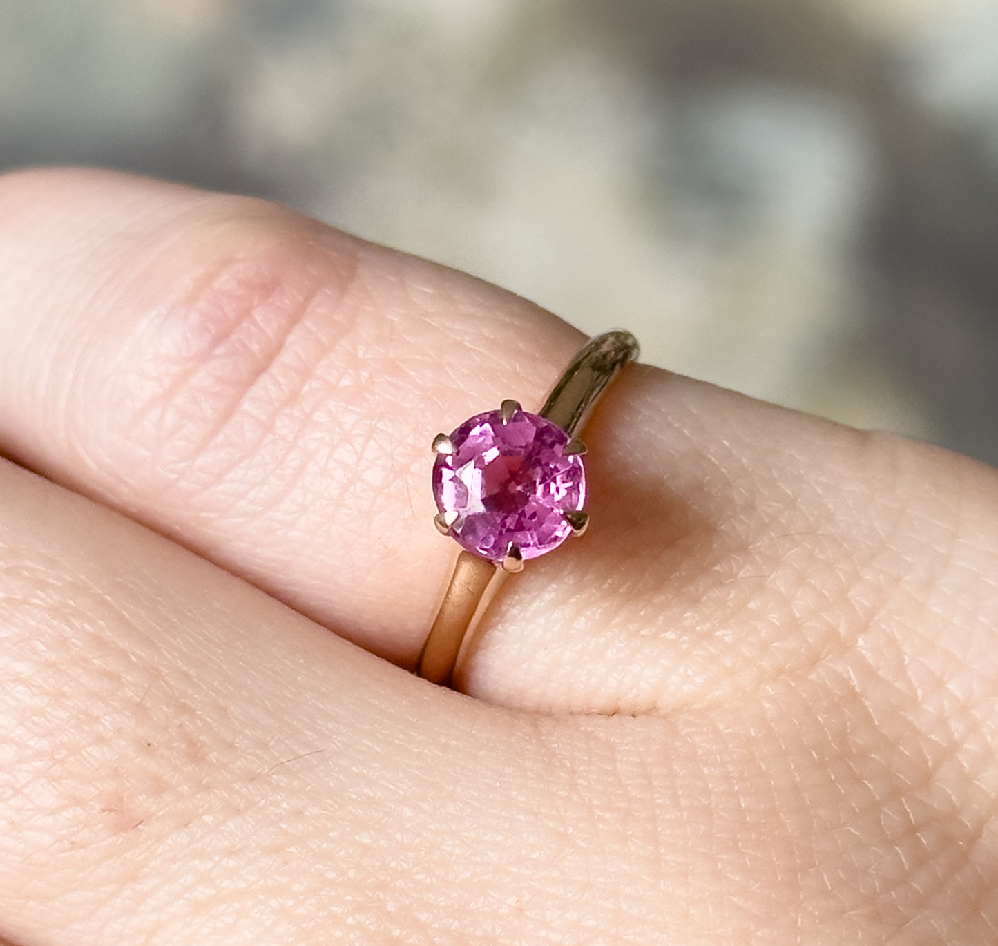Mid Century Created Pink Sapphire Solitaire Ring
