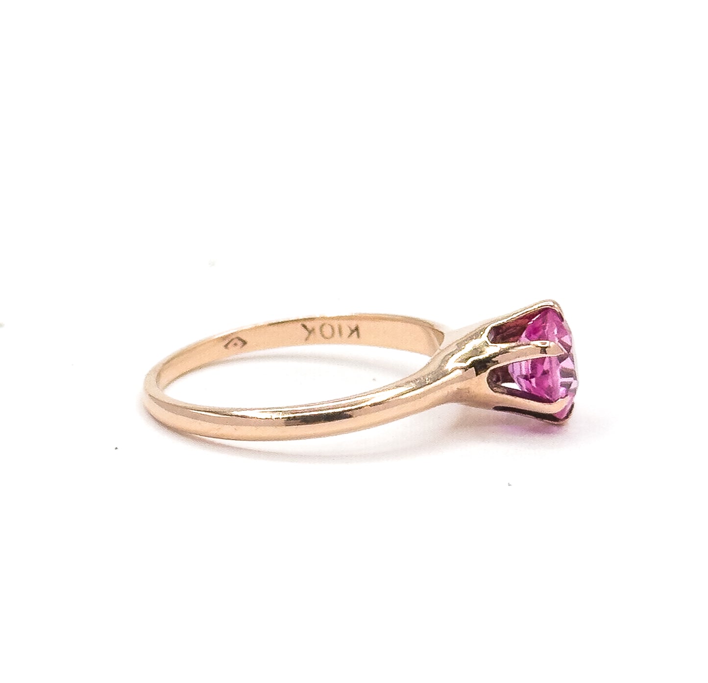 Mid Century Created Pink Sapphire Solitaire Ring
