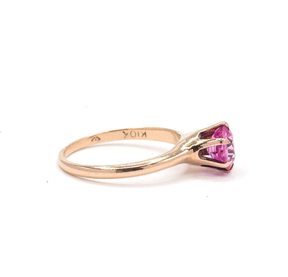 Mid Century Created Pink Sapphire Solitaire Ring