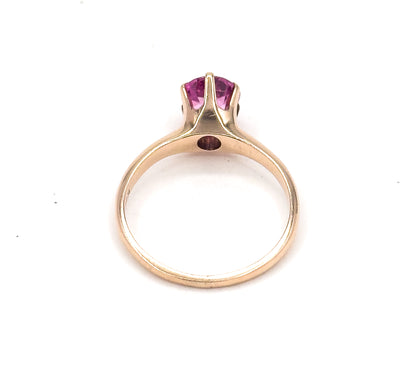 Mid Century Created Pink Sapphire Solitaire Ring
