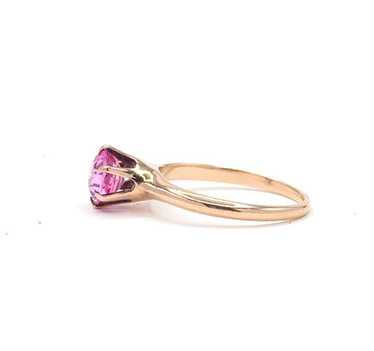 Mid Century Created Pink Sapphire Solitaire Ring