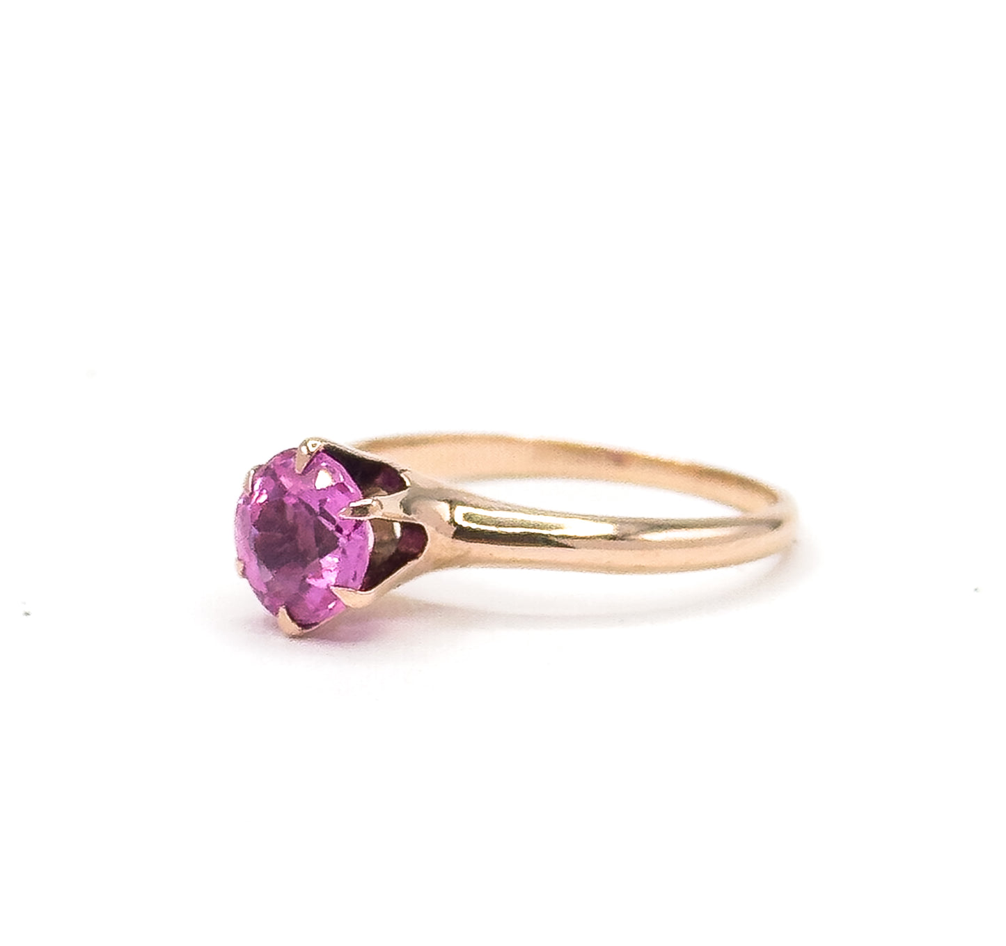 Mid Century Created Pink Sapphire Solitaire Ring