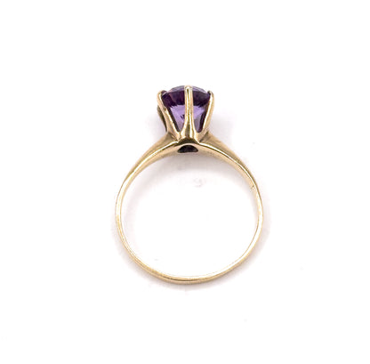 Vintage Synthetic Purple Sapphire Solitaire Ring in Gold