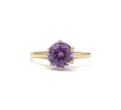 Vintage Synthetic Purple Sapphire Solitaire Ring in Gold