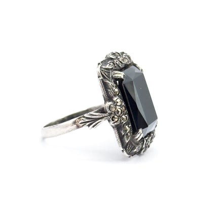 Art Deco Hematite & Marcasite Ring in Sterling Silver