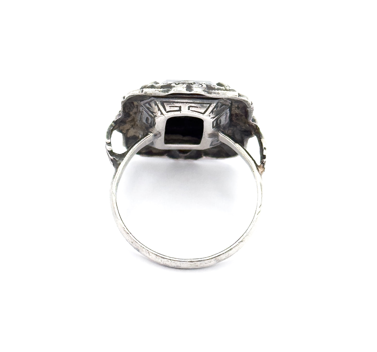 Art Deco Hematite & Marcasite Ring in Sterling Silver