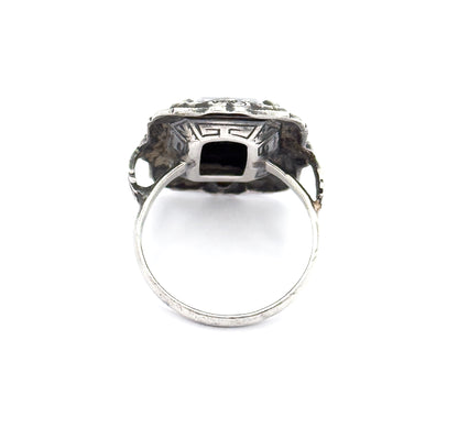 Art Deco Hematite & Marcasite Ring in Sterling Silver