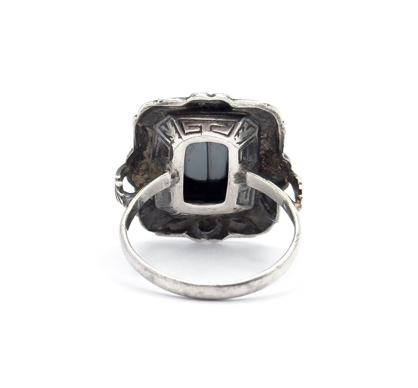 Art Deco Hematite & Marcasite Ring in Sterling Silver