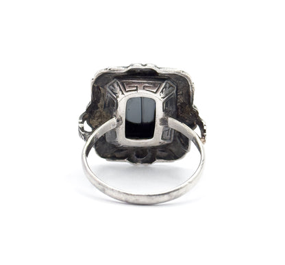 Art Deco Hematite & Marcasite Ring in Sterling Silver