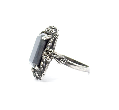 Art Deco Hematite & Marcasite Ring in Sterling Silver