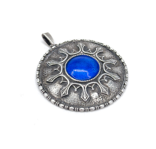 Arts & Crafts Charles Horner Blue Enamel Pendant in Silver