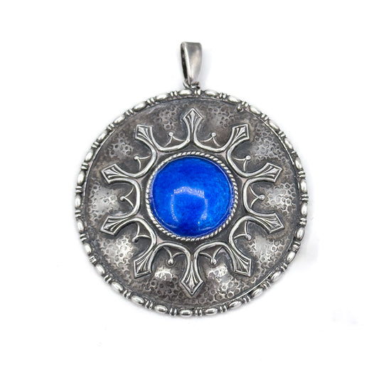 Arts & Crafts Charles Horner Blue Enamel Pendant in Silver