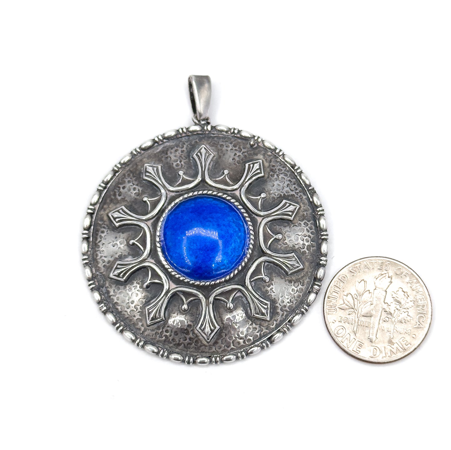 Arts & Crafts Charles Horner Blue Enamel Pendant in Silver