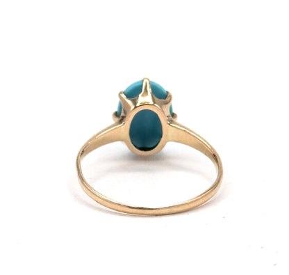 Antique Turquoise Glass Gem Ring in 10K Gold