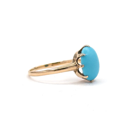 Antique Turquoise Glass Gem Ring in 10K Gold