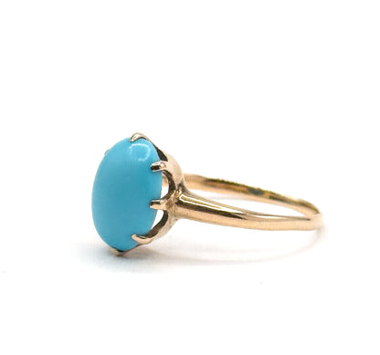 Antique Turquoise Glass Gem Ring in 10K Gold