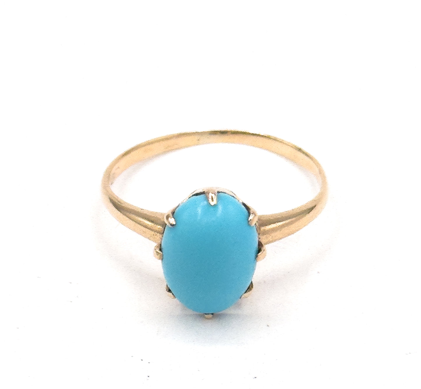 Antique Turquoise Glass Gem Ring in 10K Gold