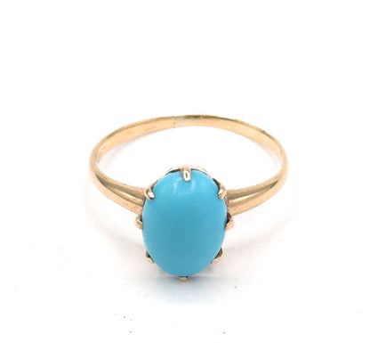 Antique Turquoise Glass Gem Ring in 10K Gold