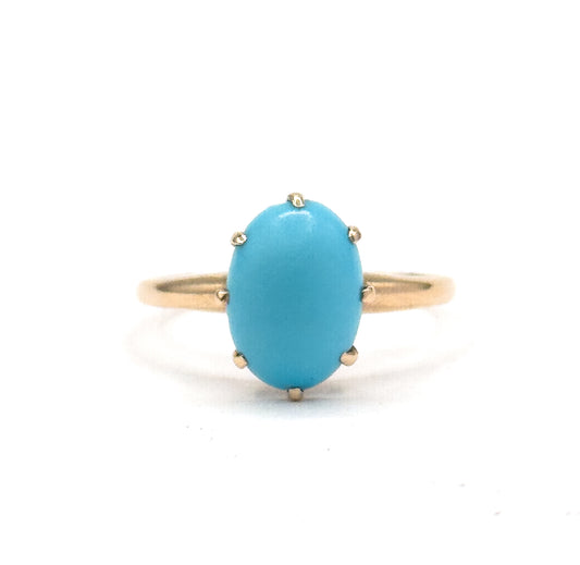 Antique Turquoise Glass Gem Ring in 10K Gold