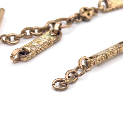 Victorian Abalone T-Bar Watch Chain compentent with Quatrefoil Detail