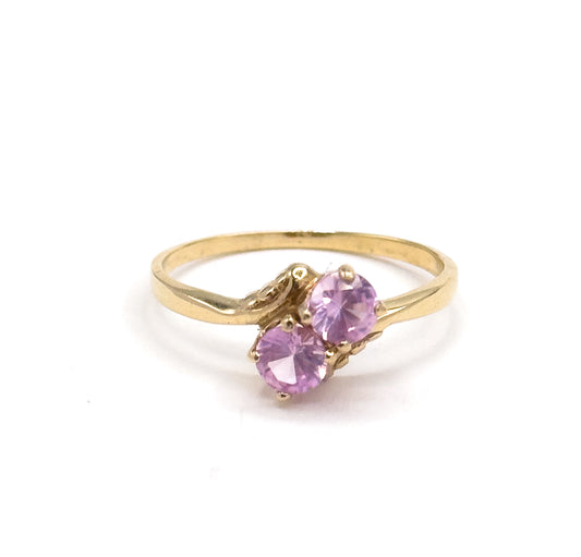 Late 20th Century Pink Sapphire Toi Et Moi Ring in 10K Gold