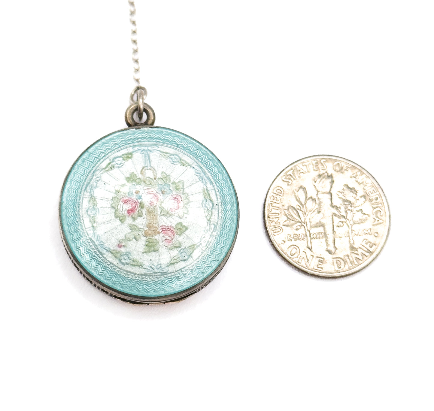 Edwardian Enamel Station Viniagrette Locket Y Drop Necklace in Sterling Silver