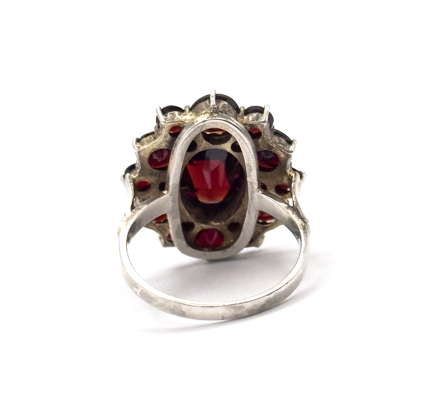 Art Deco Rose Cut Garnet Cluster Ring in Sterling Silver