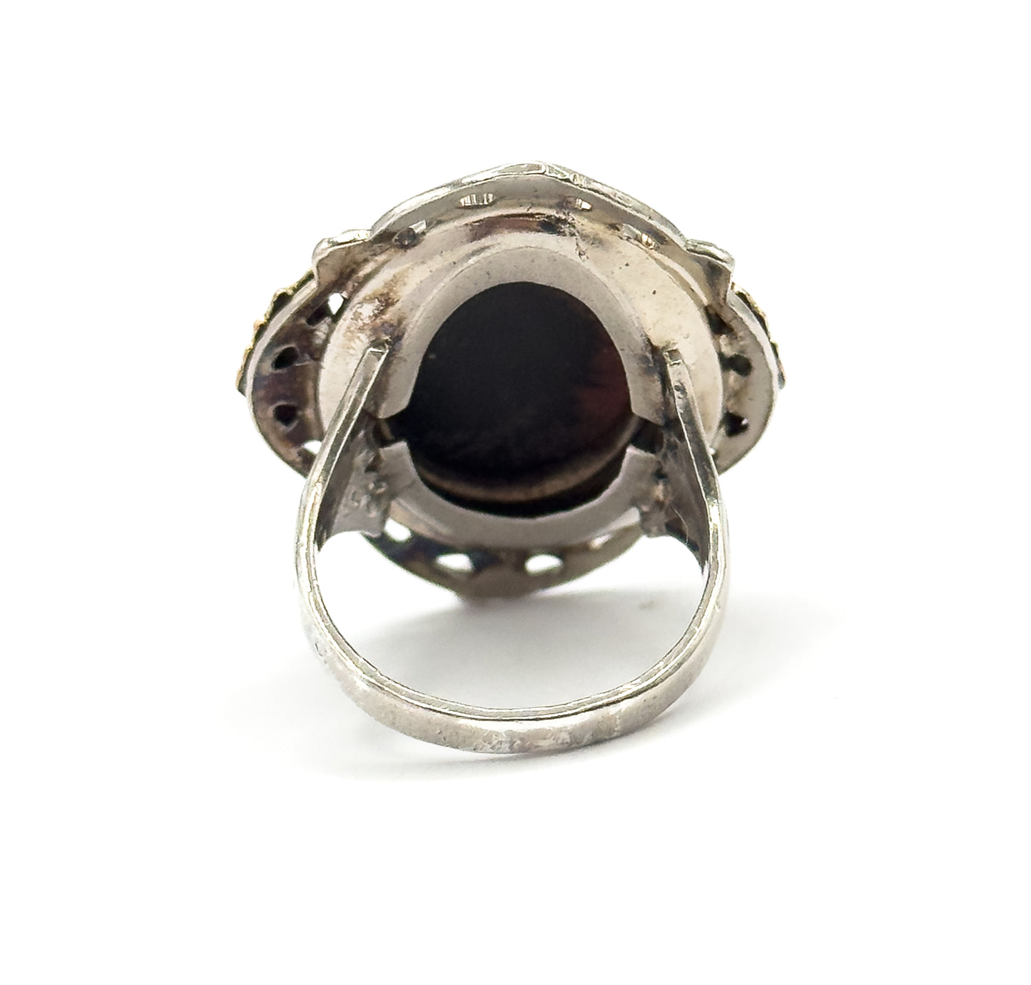 Mid-Century Black Onyx Ring in Sterling Silver with 10K Black Hills Gold