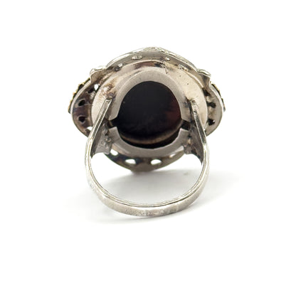 Mid-Century Black Onyx Ring in Sterling Silver with 10K Black Hills Gold