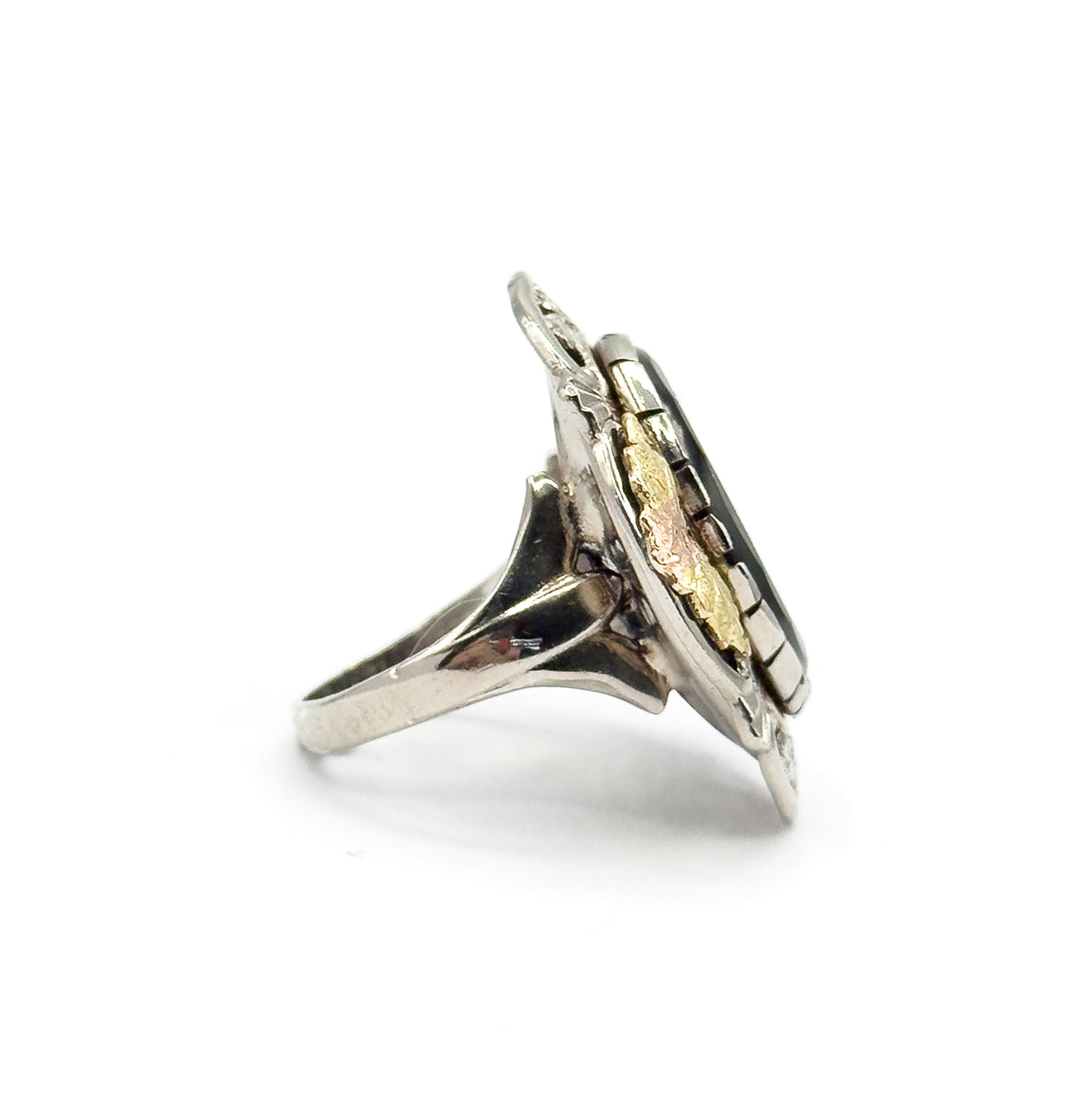 Mid-Century Black Onyx Ring in Sterling Silver with 10K Black Hills Gold