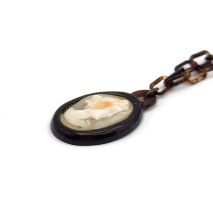 Art Deco Carved Shell Cameo Necklace in Base Metal