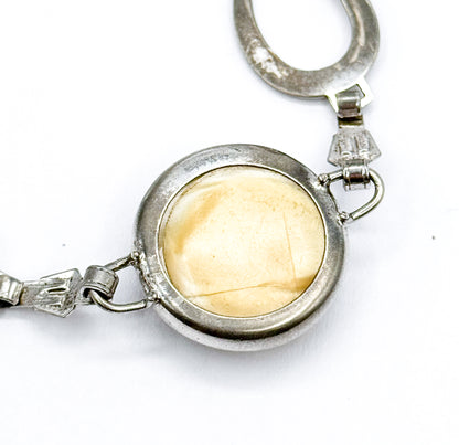 Mid-Century Reverse Painted Horse Bracelet in Silver Tone Metal