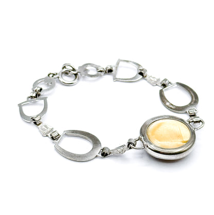 Mid-Century Reverse Painted Horse Bracelet in Silver Tone Metal