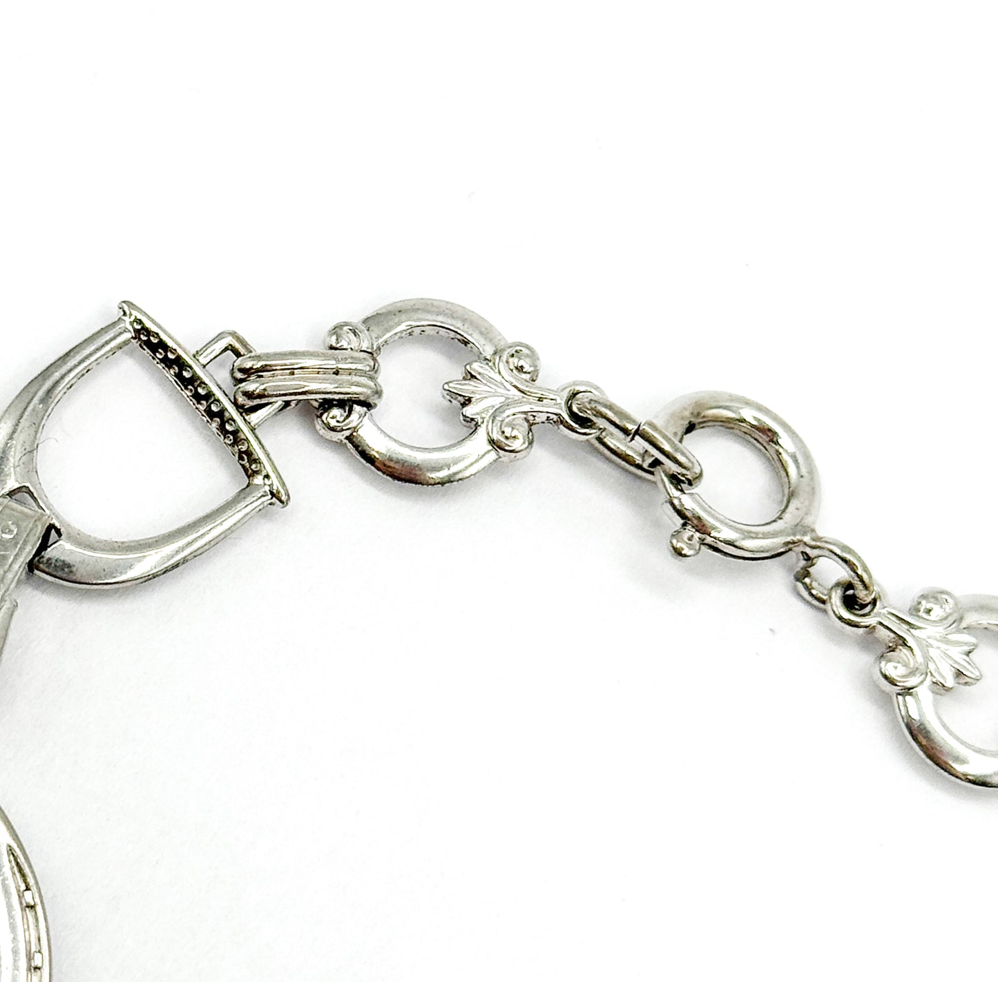 Mid-Century Reverse Painted Horse Bracelet in Silver Tone Metal
