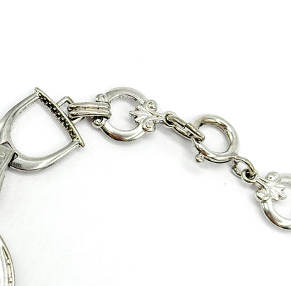 Mid-Century Reverse Painted Horse Bracelet in Silver Tone Metal