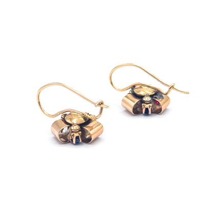 Antique Red & Blue Paste Ribbon Earrings in 10K Yellow Gold