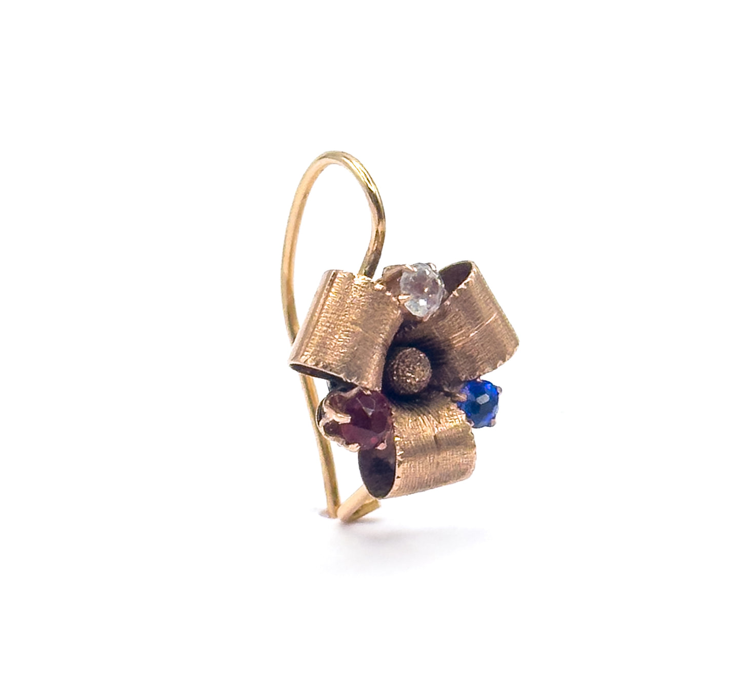 Antique Red & Blue Paste Ribbon Earrings in 10K Yellow Gold