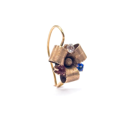 Antique Red & Blue Paste Ribbon Earrings in 10K Yellow Gold