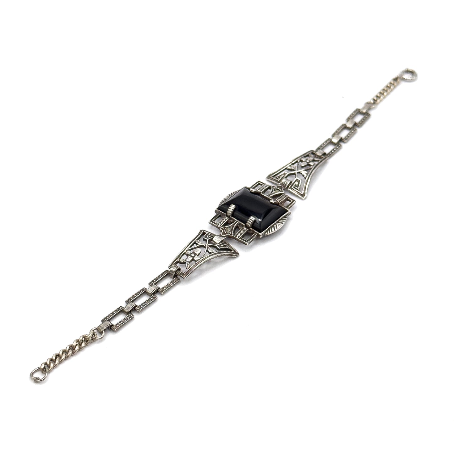 Art Deco Black Onyx & Marcasite Bracelet in Sterling Silver