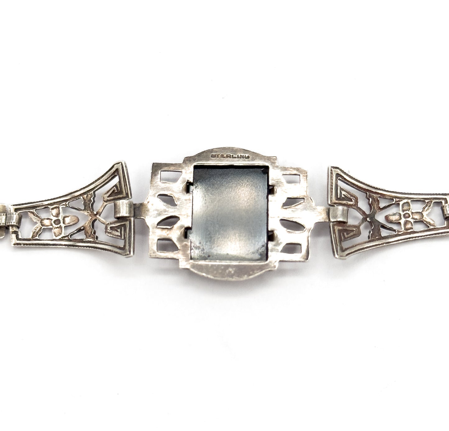 Art Deco Black Onyx & Marcasite Bracelet in Sterling Silver