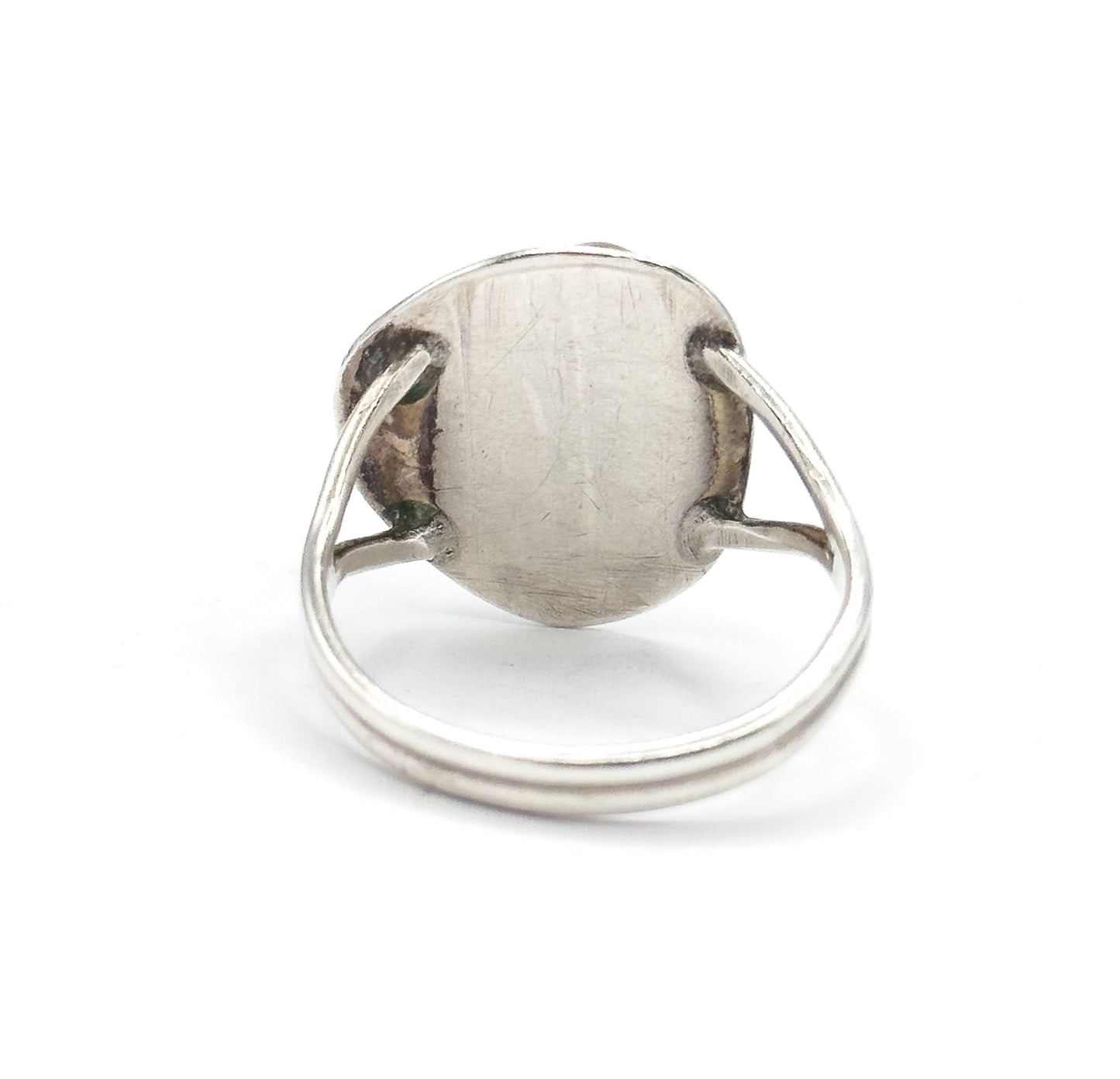 Mid-Century Banded Agate Cabochon Ring in Sterling Silver