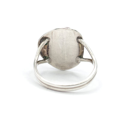 Mid-Century Banded Agate Cabochon Ring in Sterling Silver