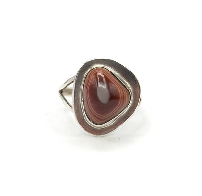 Mid-Century Banded Agate Cabochon Ring in Sterling Silver