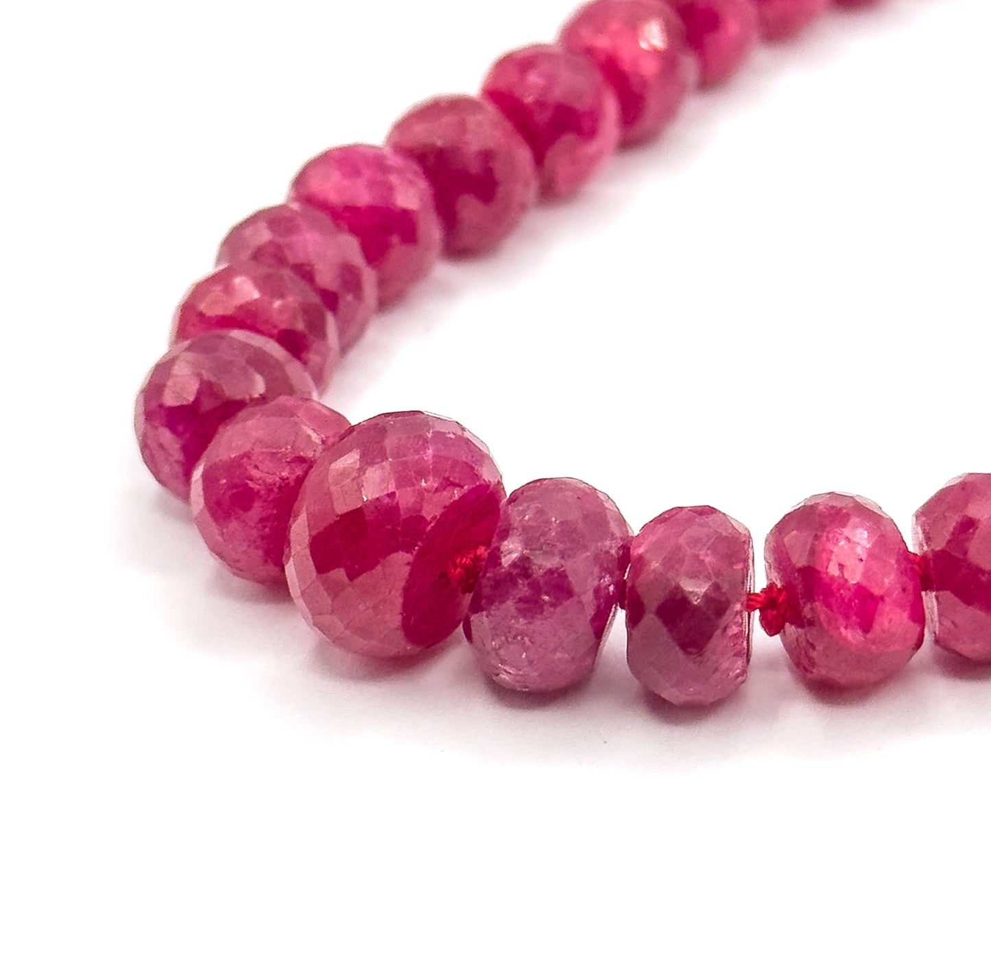 Vintage Ruby Rondelle Bead Necklace in 14K Yellow Gold