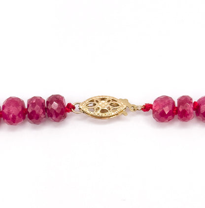 Vintage Ruby Rondelle Bead Necklace in 14K Yellow Gold