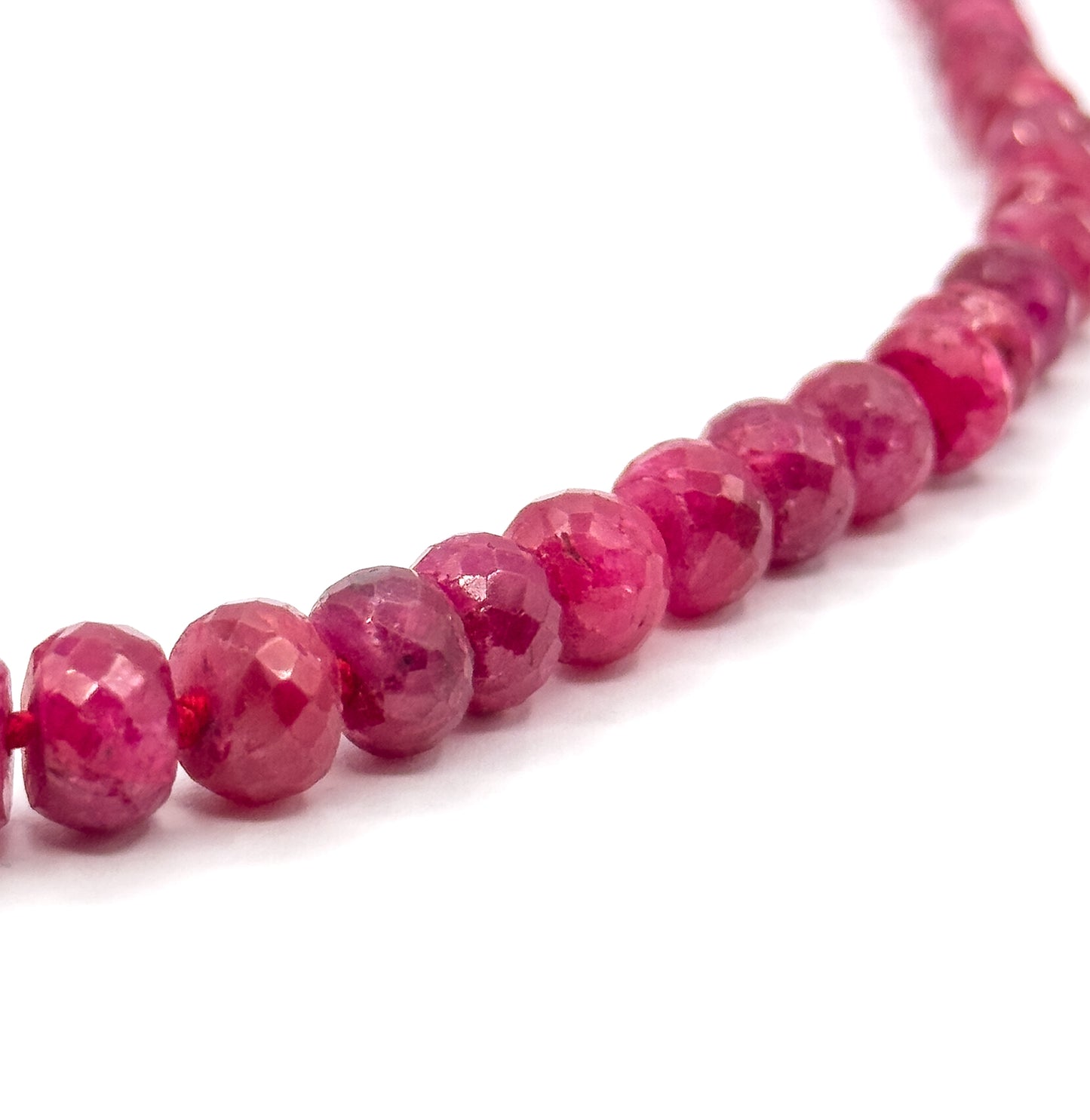 Vintage Ruby Rondelle Bead Necklace in 14K Yellow Gold